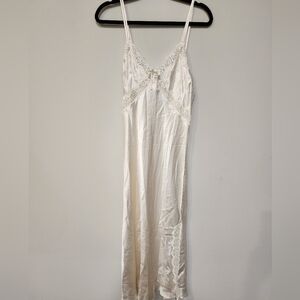 100% Silk Slip Dress|Cami Maxi with Lace Slit|Lace Trim